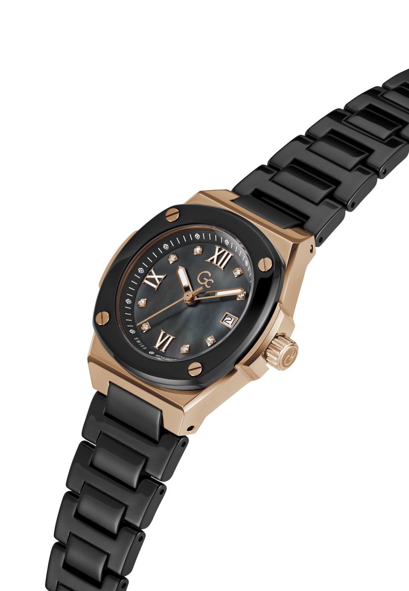 Gc Gc Coussin Shape Mini Quartz Analoog Horloge Zwart Kast: 100% Roestvrij Staal | Bracelet 100% Keramiek 30 mm Z12008L2MF