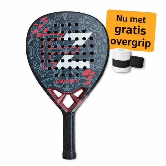 Padel Racket – Diamantvorm – 24K Carbon + Kevlar – EVA HARD Core – 365g – Gevorderde Spelers – Zwart/Rood – Padeltas – Padel Grip