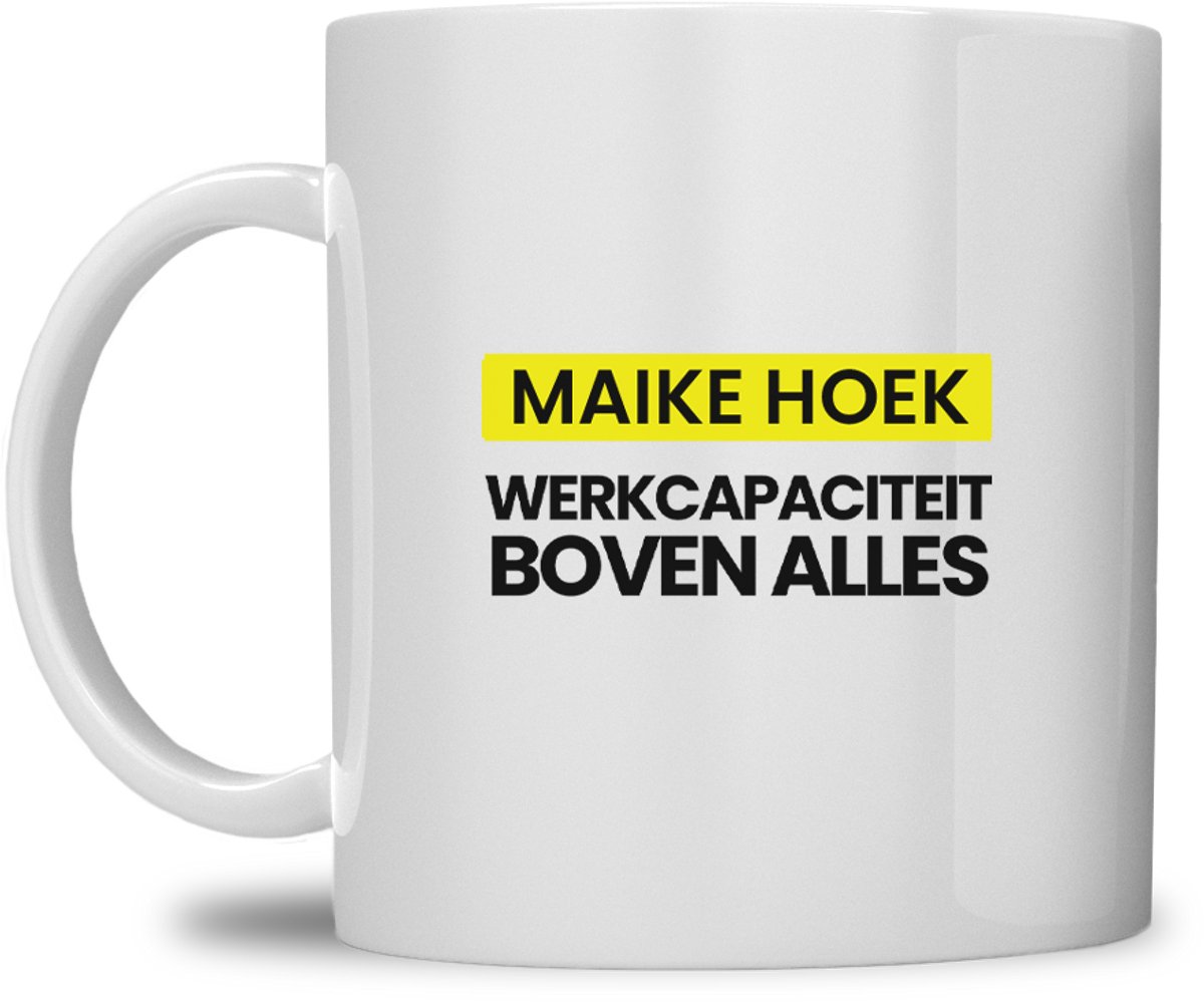 fitgirl mok | gepersonaliseerd met naam | werkcapaciteit boven alles | wit | speciaal voor de hyrox liefhebbers | fit girl gym