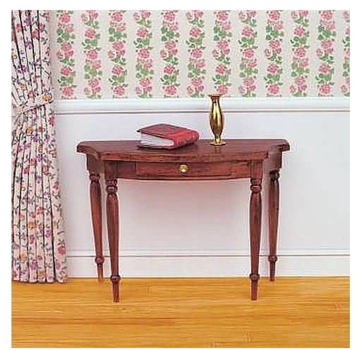 Mini Mundus 40085 Halfronde Tafel met Lade Bouwpakket – Houten Miniatuur Wandtafel 1:12 – Console Tafel Poppenhuis – Zelf Verven/Beitsen