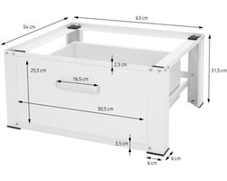 RONN® Wasmachine Verhoger - Wasmachine Verhoger met Lade - Wasmachine Sokkel Met Laadcapaciteit tot 150 KG - Wit - 63cm x 54cm x 32cm ;9kg