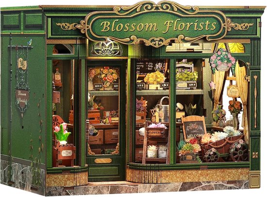 CuteBee CWGB403 Blossom Florists decoratie Book Nook Bouwpakket | Miniatuur theatrale huisjes pakket modelbouw voor volwassenen | Houten 3D Puzzel | Woonkamer decoratie boekensteun | Led lights verlichting ingebouwd | DIY boekenhouder collectie