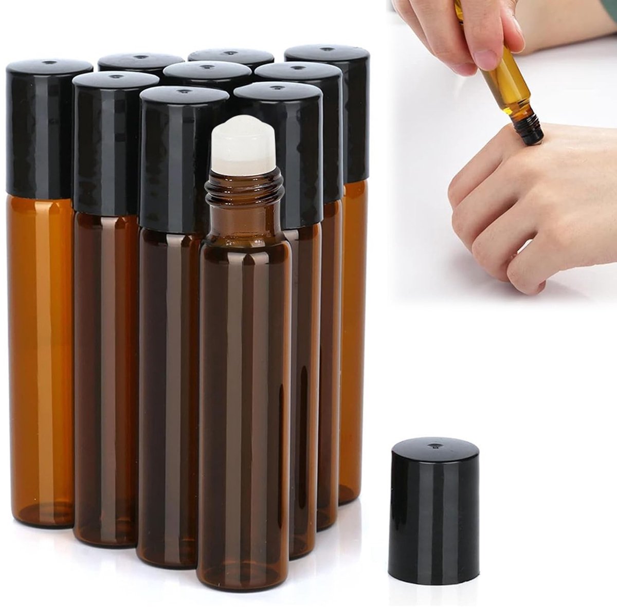 10x Roll-on Glazen Essentiële Oliën Flessen 10ml Bruin Herbruikbaar Roller Bottles voor Geuren en Olieën