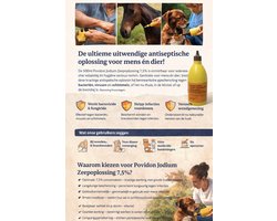 500ML POVIDONE JODIUM ZEEP 7,5% KRACHTIGE ANTISEPTISCHE OPLOSSING VOOR WONDEN, BRANDWONDEN & PRIKPLAATSEN. BACTERICIDE & FUNGICIDE. VEILIG VOOR MENS ÉN DIER!