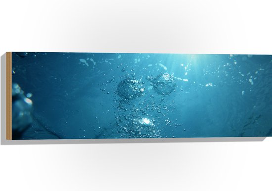 WallClassics - Hout - Luchtbellen onder Water - 90x30 cm - 12 mm dik - Foto op Hout (Met Ophangsysteem)