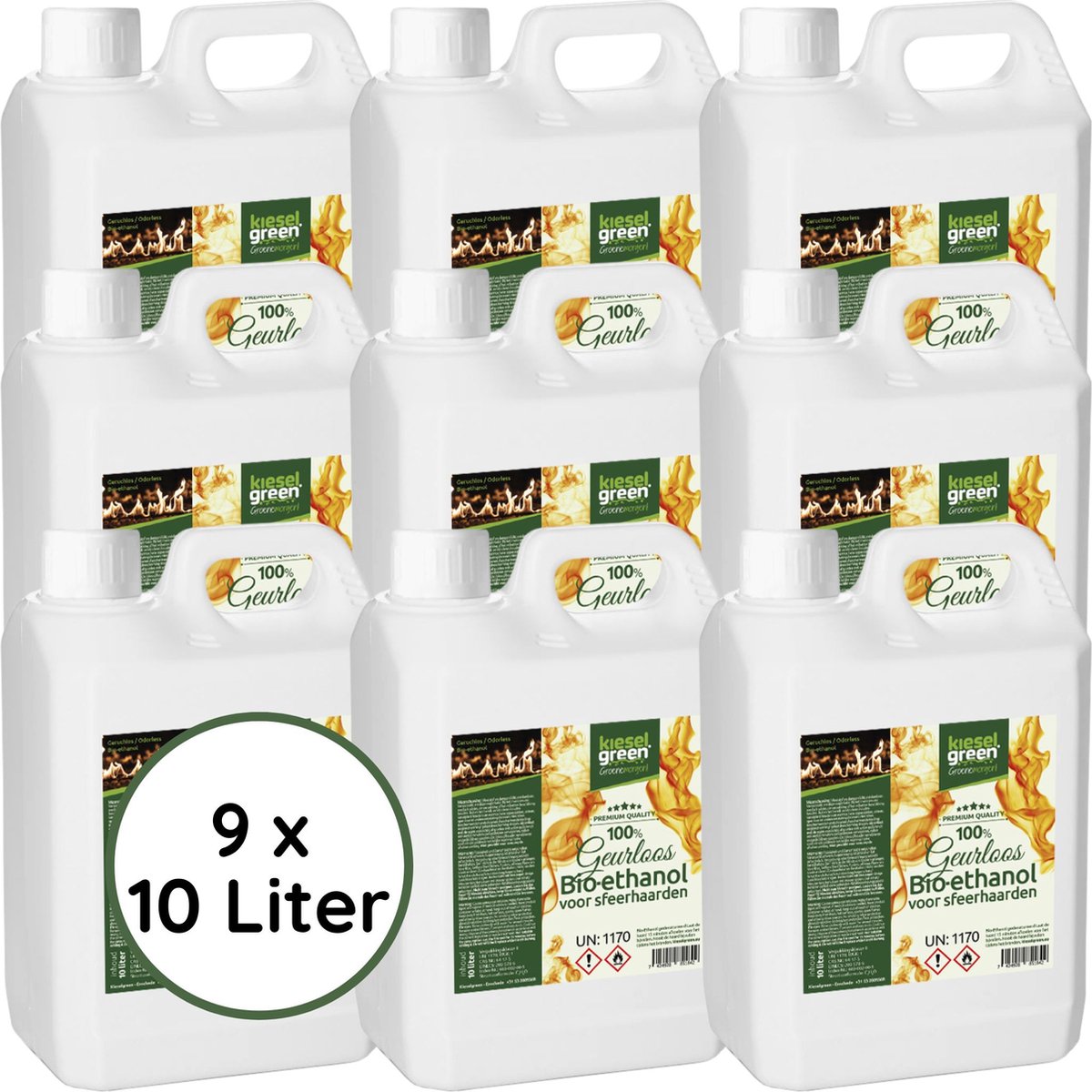 KieselGreen 90 Liter Bio-Ethanol Geurloos - Bioethanol 96.6%, Veilig voor Sfeerhaarden en Tafelhaarden, Milieuvriendelijk - Premium Kwaliteit Ethanol voor Binnen en Buiten