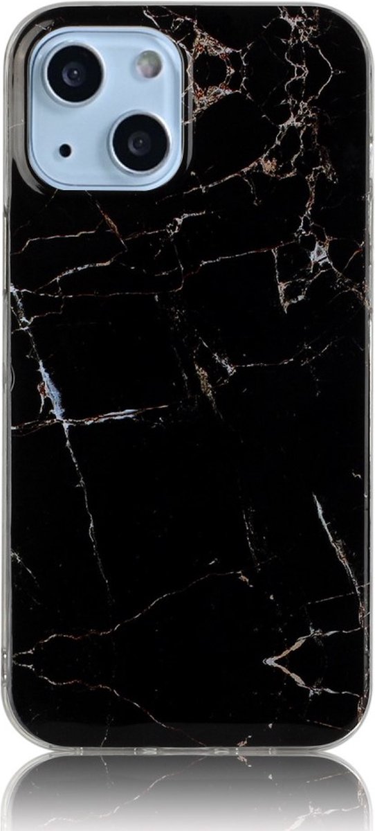 Peachy Marble TPU marmersteen hoesje geschikt voor iPhone 13 mini - zwart