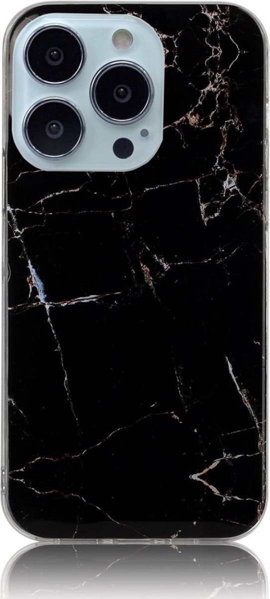 Peachy Marble TPU marmersteen hoesje geschikt voor iPhone 13 Pro Max - zwart