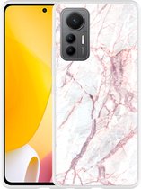 Xiaomi 12 Lite Hoesje White Pink Marble - Designed by Cazy