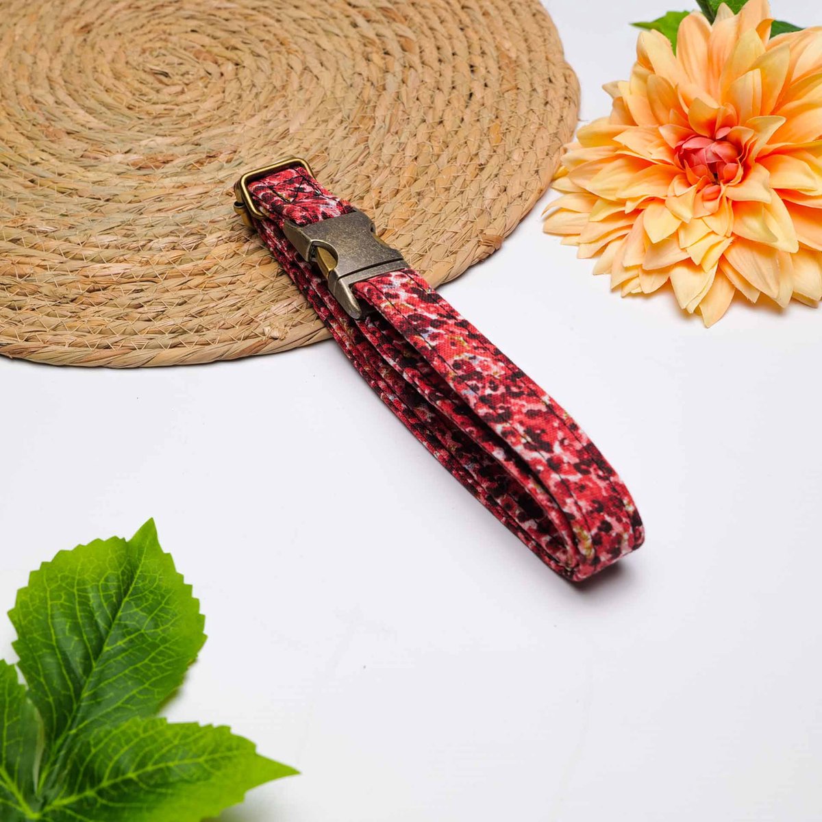 Honden riemen Red Flowes maat L
