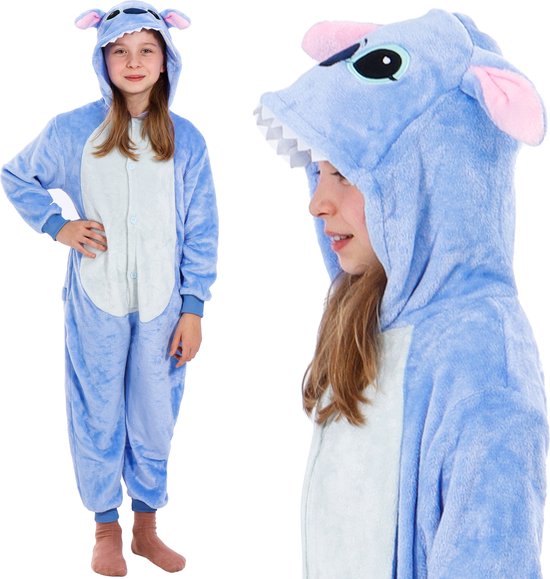 Springos Onesie Kinderen - Maat 130/140 - Blauw