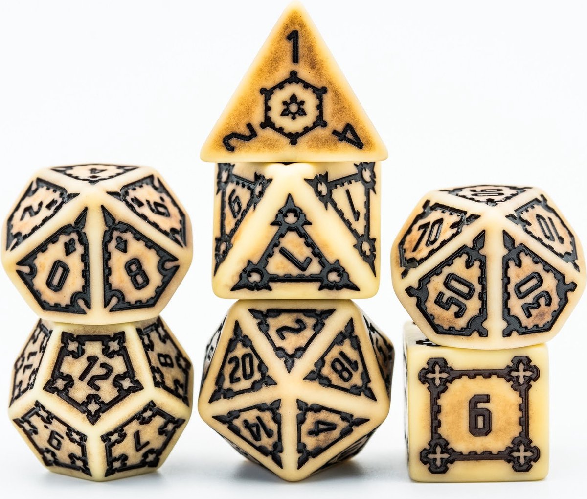 Lapi Toys - Dungeons and Dragons dobbelstenen - D&D dobbelstenen - D&D polydice - 1 set (7 stuks) - 25 mm - Beige