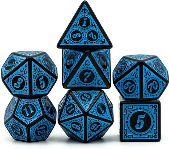 Afbeelding van het spel Lapi Toys - Dungeons and Dragons dobbelstenen - D&D dobbelstenen - D&D polydice - 1 set (7 stuks) - Acryl - Blauw - Zwart