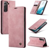 Caseme Geschikt Voor Samsung S22 Plus hoesje - Retro Boekmodel Roze