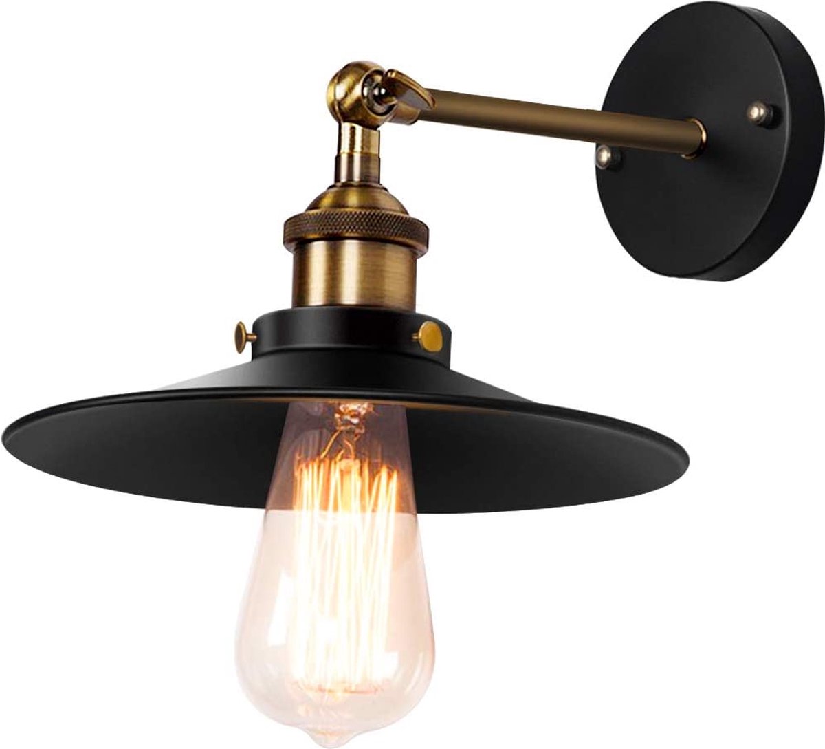 Retro Hoexs - Wandlamp - Vintage Lamp voor Binnen - Industriële Stijl met Hout en Metaal - E27 Fitting - Katrol Design