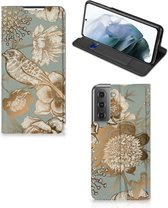 Smart Cover geschikt voor Samsung Galaxy S21 FE Vintage Bird Flowers