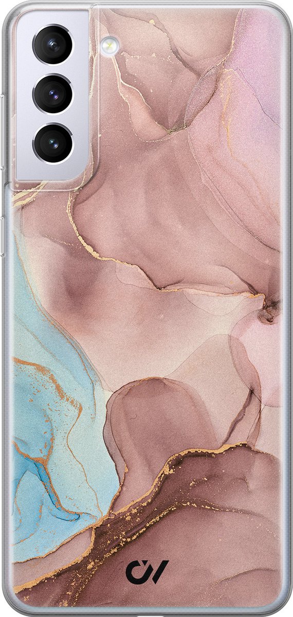 Samsung S21 hoesje - Marble Clouds - Marmer - Roze - Soft Case Telefoonhoesje - TPU Back Cover - Casevibes