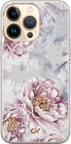 Hoesje geschikt voor Apple iPhone 13 Pro - Floral Print - Bloemen - Beige - Apple Soft Case Telefoonhoesje - TPU Back Cover - Casevibes