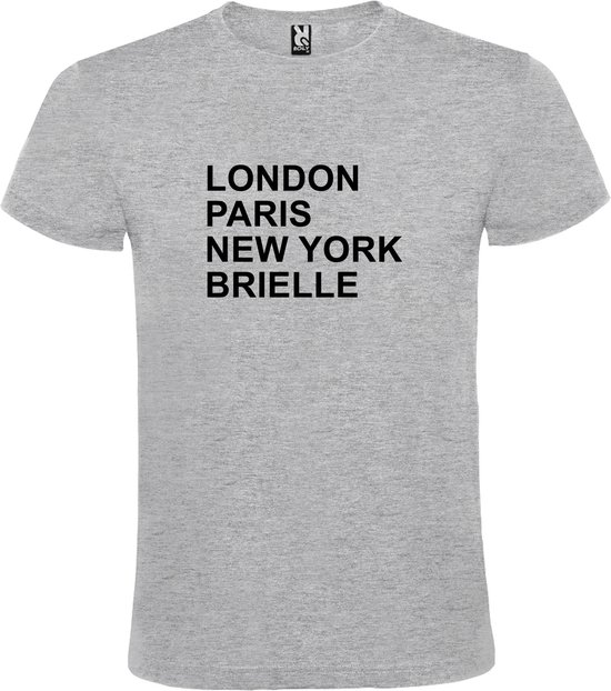 Grijs T-shirt 'LONDON, PARIS, NEW YORK, BRIELLE' Zwart Maat M