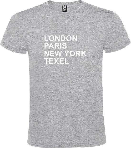 Grijs T-shirt 'LONDON, PARIS, NEW YORK, TEXEL' Wit Maat M