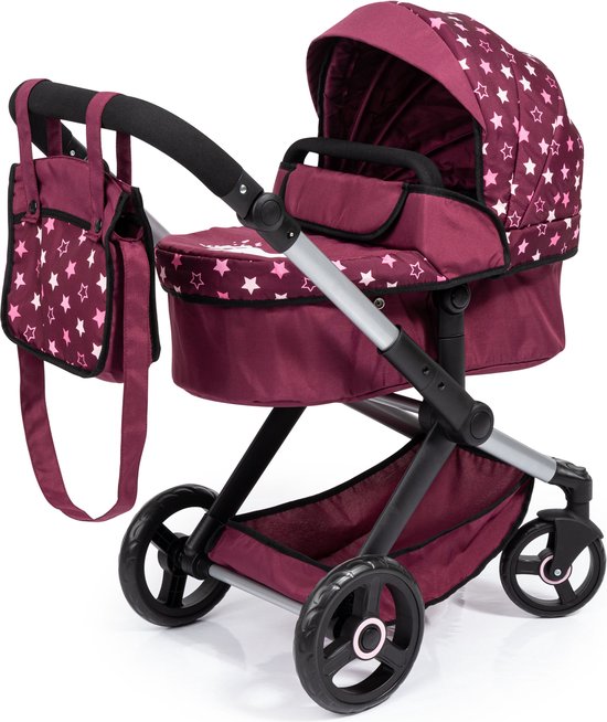 Foto: Bayer design combi poppenwagen xeo tas bordeaux roze sterren