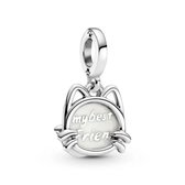 Fler® | Bedel | Past op populaire bedel armbanden (standaard-3mm) | armbandbedel | My Pet Cat | My Best Bestfriend | Kat | Hangbedel Charm | 925 Sterling Zilver | Emaille | Wit | Armband Kraal | Kerstcadeau | Sinterklaas Cadeau | Valentijn kado
