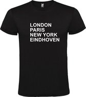 Zwart T-shirt 'LONDON, PARIS, NEW YORK, EINDHOVEN' Wit Maat L