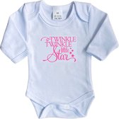 La Petite Couronne Romper Lange Mouw "Twinkle twinkle little star" Meisjes Katoen Wit/roze Maat 62