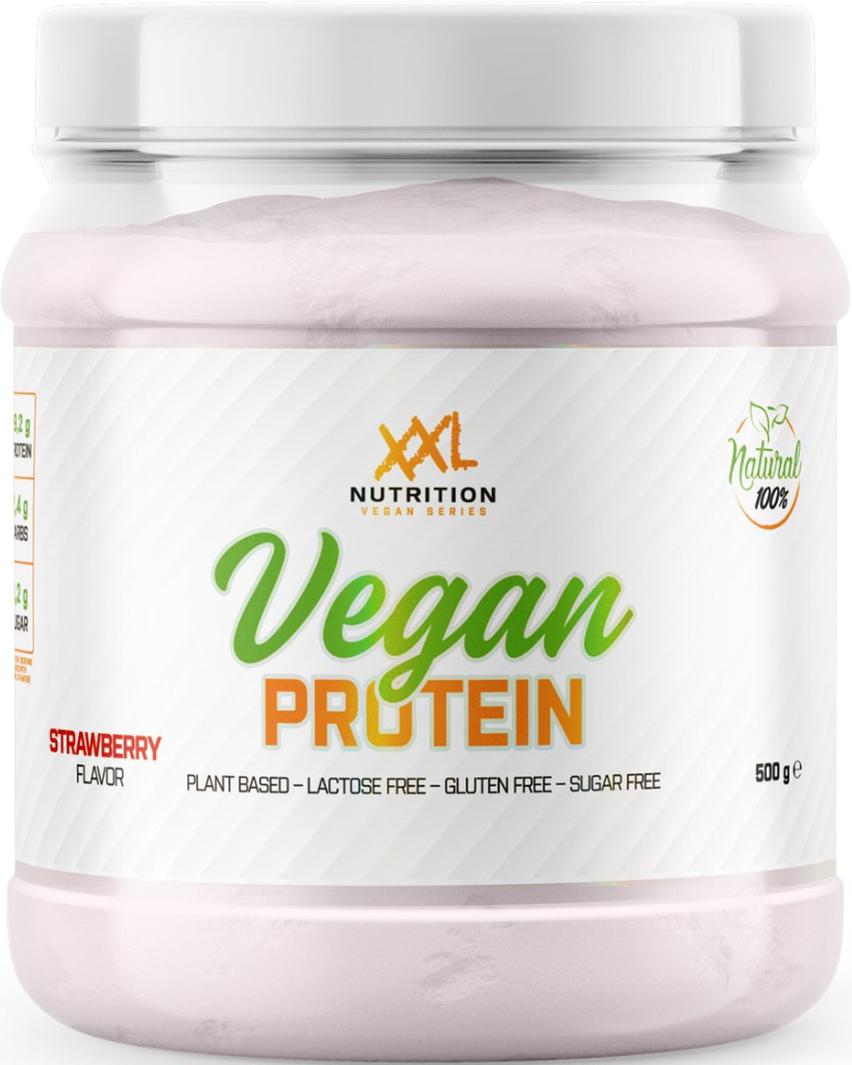 XXL Nutrition - Vegan Protein - Eiwitshake, Erwten Eiwit Isolaat - Eiwitpoeder, Proteïne - 100% Natuurlijk & Plantaardig - Aardbei - 500 gram