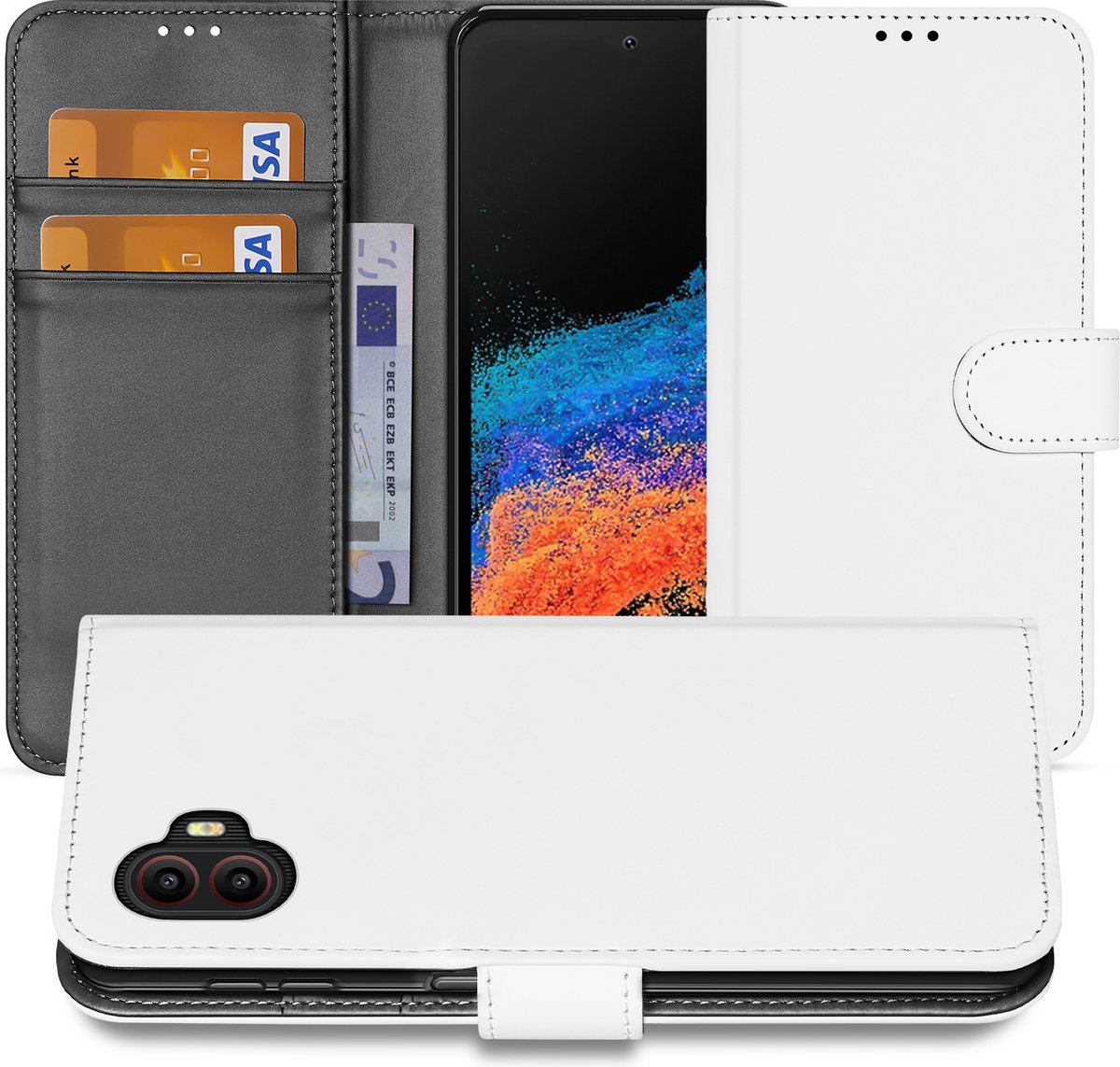 Book Case Telefoonhoesje voor de Galaxy Xcover 6 Pro Wit met Pasjeshouder