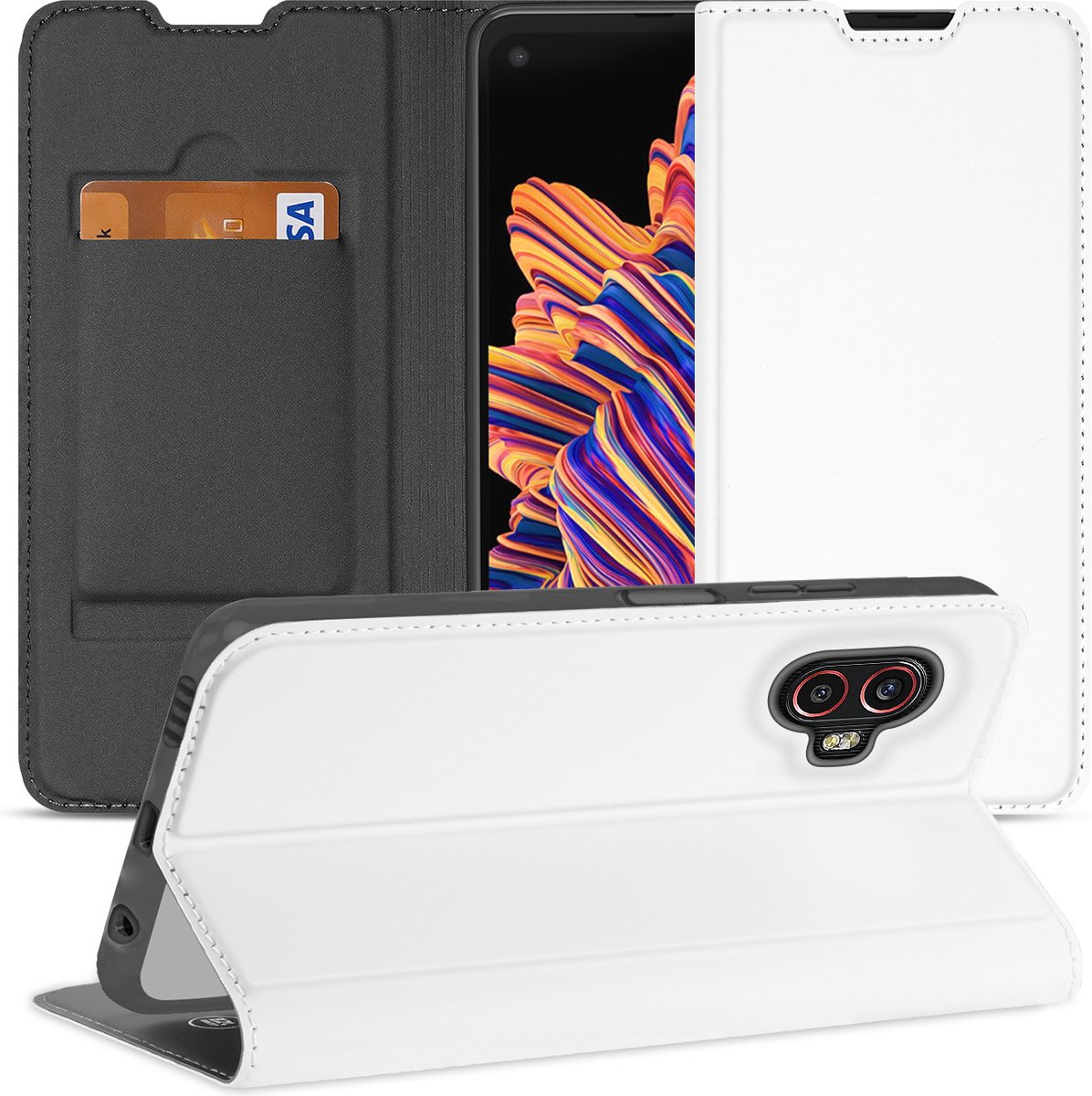 Book Case Hoesje Samsung Galaxy Xcover 6 Pro Wit met Pashouder en Standaard