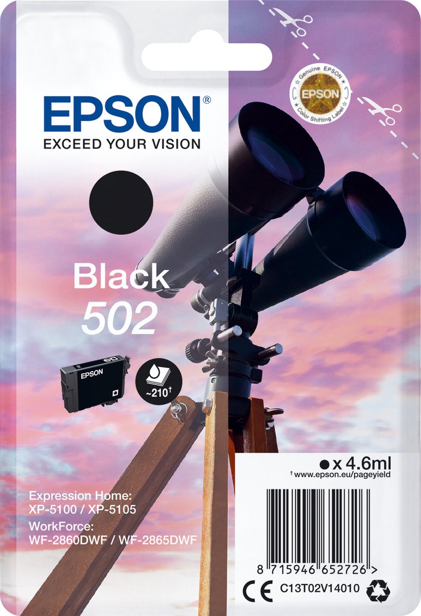 Epson zwarte inkt 502, enkelverpakking
