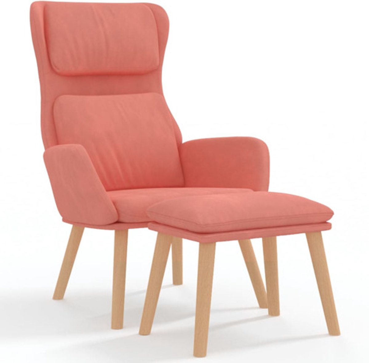 vidaXL Relaxstoel - met - voetenbank - fluweel - roze