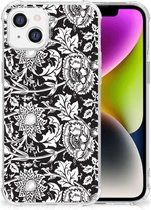 Coque de téléphone iPhone 14 Coque arrière Coque en Siliconen avec bordure transparente Fleurs Zwart