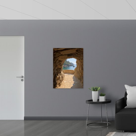 WallClassics - Drapeau - Tunnel avec sentier pédestre le long du lac - Photo 75x100 cm sur drapeau en polyester
