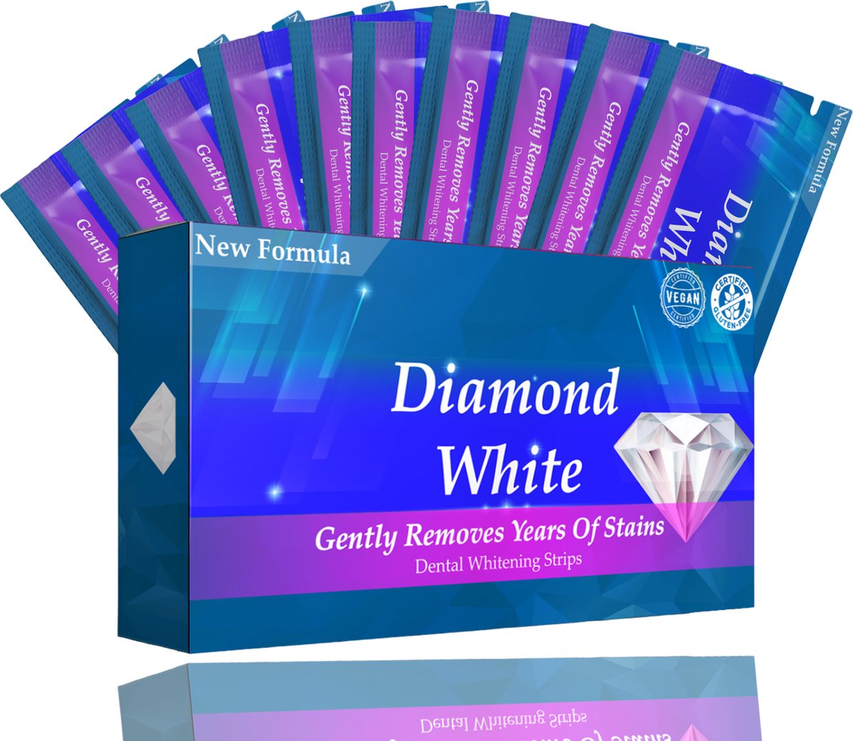 Diamond White - Teeth Whitening Strips - 28x Strips - Zonder Peroxide (0%) - Tandenbleekset - Tandenbleek Strips – Mint