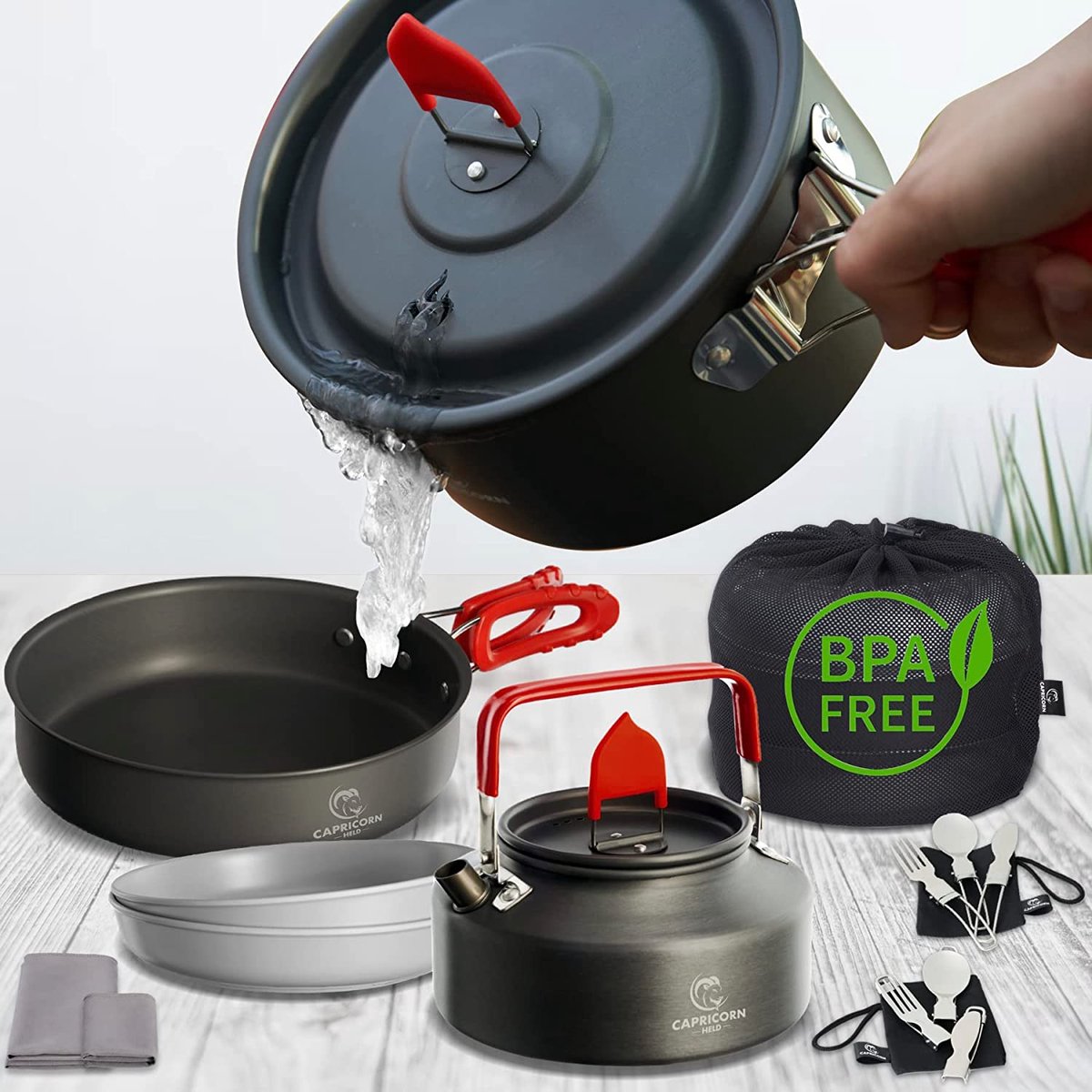 Camping kookgerei set - Outdoor kookgerei set - voor kamperen wandelen picknick reizen – duurzaam