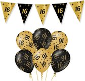 16 Jaar Verjaardag Decoratie Versiering - Feest Versiering - Vlaggenlijn - Ballonnen - Man & Vrouw - Zwart en Goud