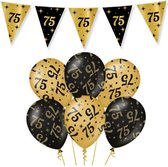 75 Jaar Verjaardag Decoratie Versiering - Feest Versiering - Vlaggenlijn - Ballonnen - Man & Vrouw - Zwart en Goud