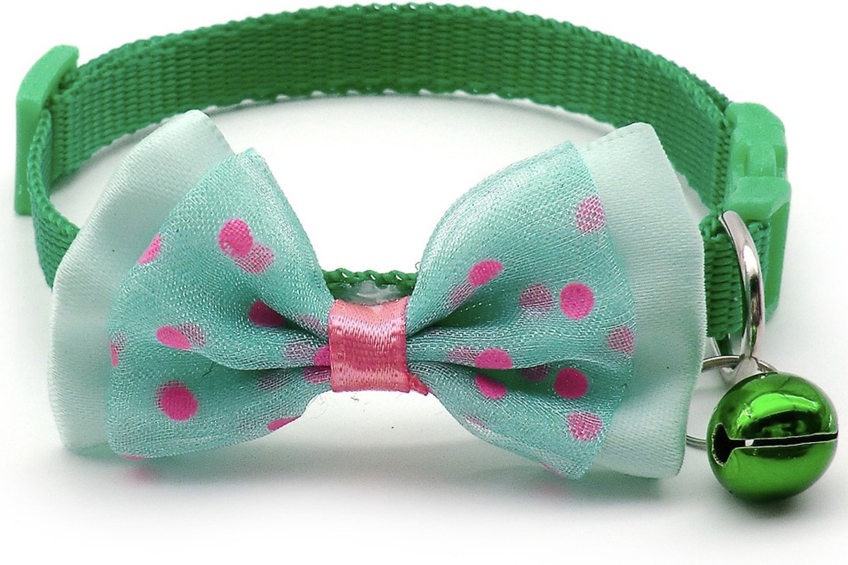 Bijoux by Ive - Groen poezen / katten halsbandje met strikje en belletje