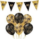 80 Jaar Verjaardag Decoratie Versiering - Feest Versiering - Vlaggenlijn - Ballonnen - Man & Vrouw - Zwart en Goud