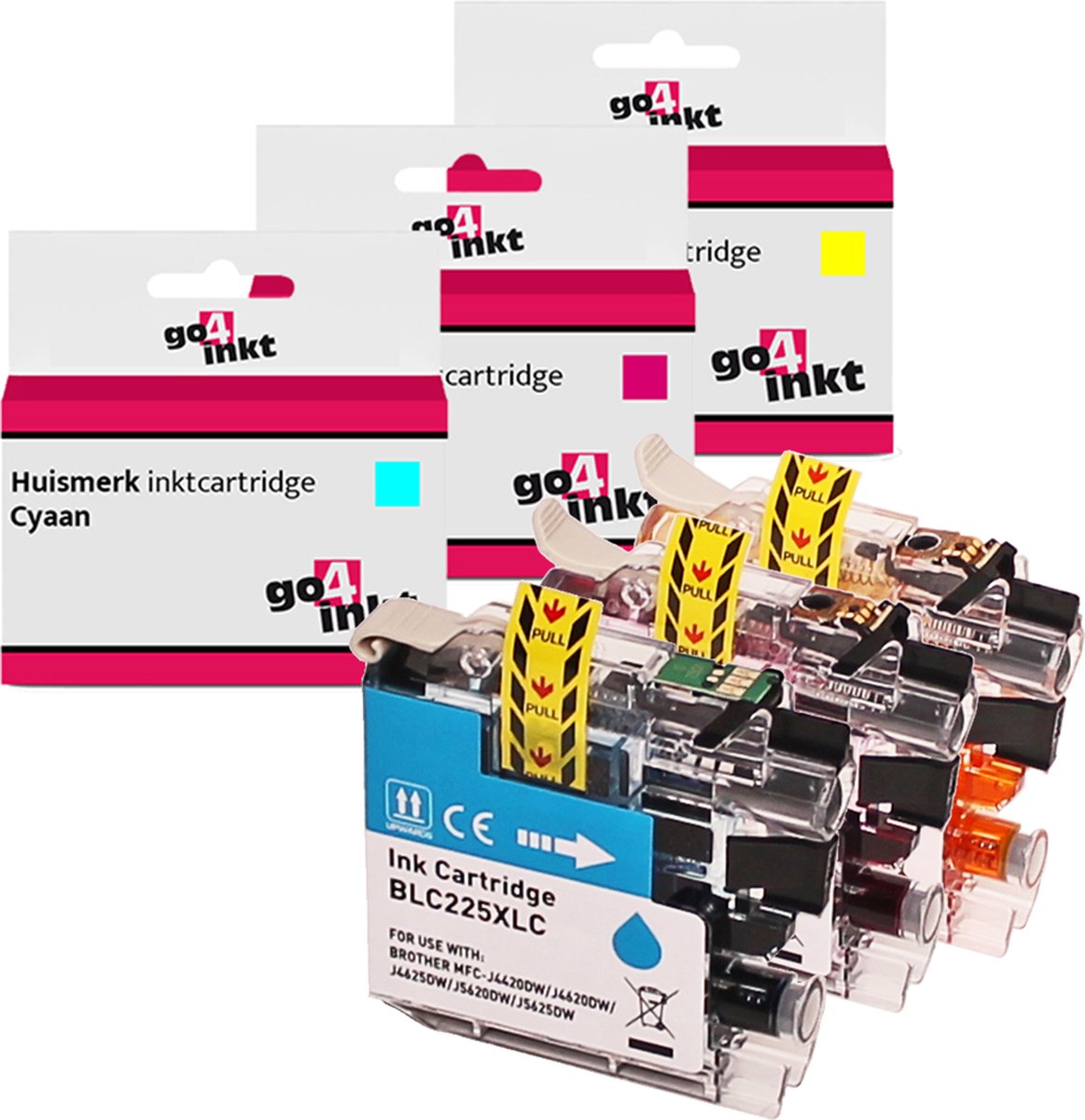 Image of Go4inkt compatible met Brother LC-225XL c/m/y inkt cartridges cyaan/magenta/yellow - 3 stuks
