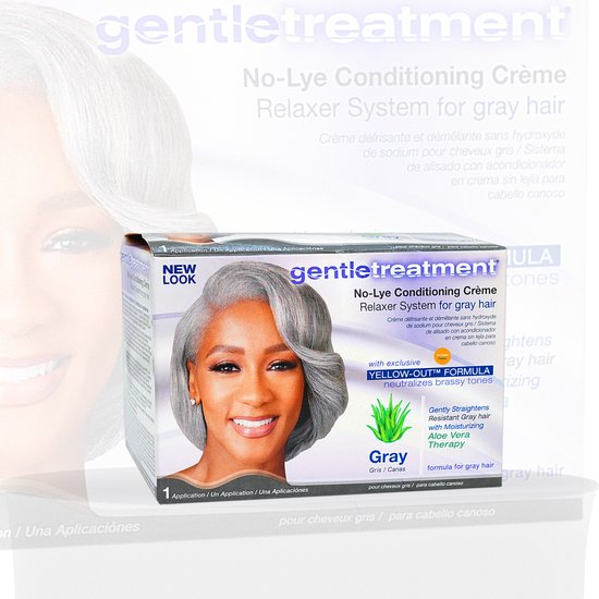Gentle Treatment No Lye Relaxer and Conditions Hair Kit Gray with Aloe