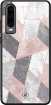 Casimoda® hoesje - Geschikt voor Huawei P30 - Stone grid marmer / Abstract marble - Hard Case Backcover - TPU - Roze - Geometrisch patroon