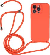 Mobigear Telefoonhoesje geschikt voor Apple iPhone 14 Pro Siliconen | Mobigear Lanyard Hoesje met koord - Oranje