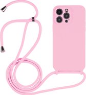 Mobigear Telefoonhoesje geschikt voor Apple iPhone 14 Pro Siliconen | Mobigear Lanyard Hoesje met koord - Roze