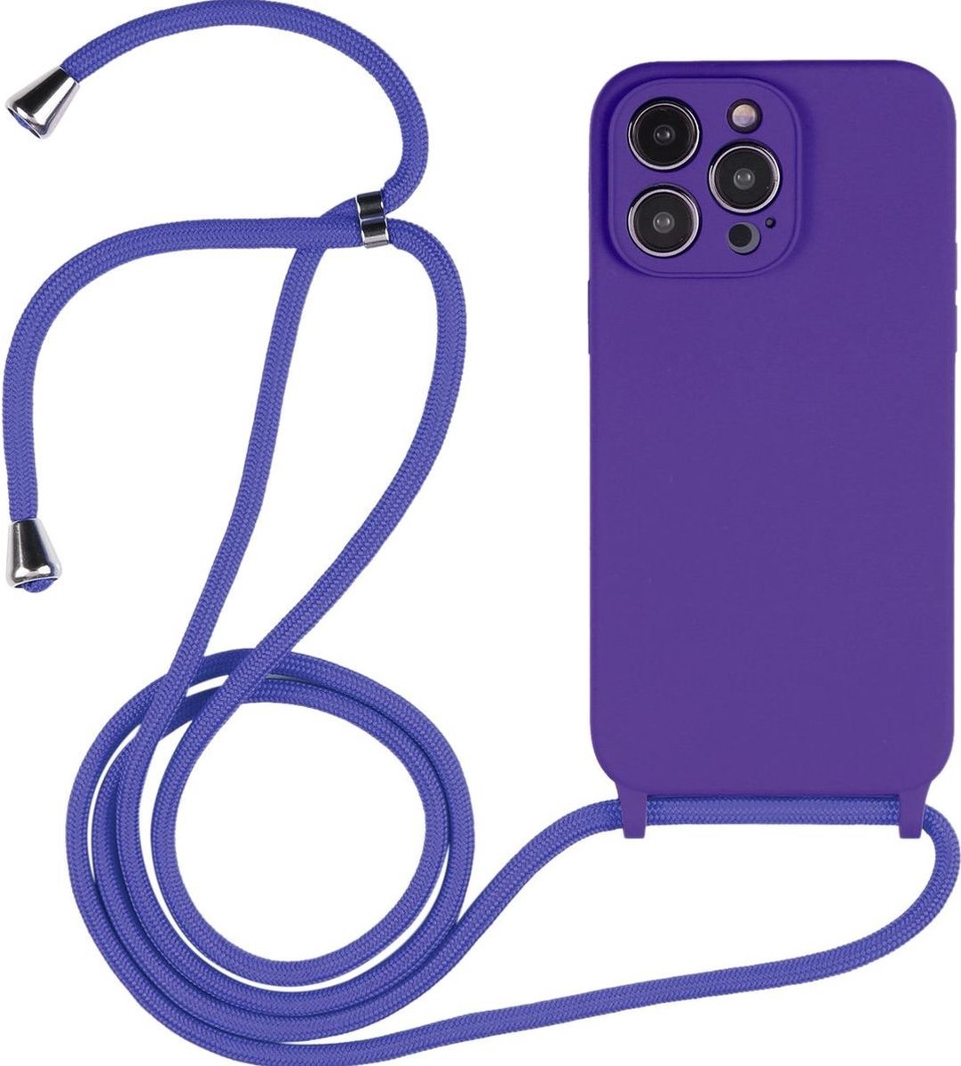 Mobigear Telefoonhoesje geschikt voor Apple iPhone 14 Pro Max Siliconen | Mobigear Lanyard Hoesje met koord - Paars