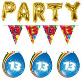 Folat - Verjaardag feestversiering 13 jaar PARTY letters en 16x ballonnen met 2x plastic vlaggetjes