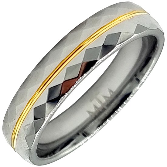 Tesoro Mio Michel – Trouwring Man- Wolfraam Carbide Tungsten – Facet Geslepen Ring - Kleur Zilver – 21 mm / Maat 66