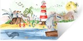 Muursticker kinderkamer - Kinder decoratie - Strand - Dieren - Kinderen - Vuurtoren - Jongens - Muursticker - Decoratie voor kinderkamers - 160x80 cm - Zelfklevend behangpapier - Stickerfolie